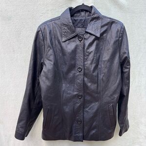 Black faux leather/ pleather ladies 4 button jacket